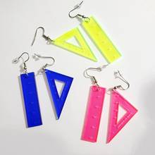 New Acrylic Clear Neon Triangle Ruler Drop Earrings for Women Cute Interesting Jewelry Fashion Accessories 2024 - buy cheap