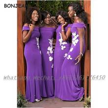 Purple Bridesmaid Dresses 2021 Mermaid Appliques Elastic Satin Sleeveless African Bridesmaid Dress Plus Size for Women Wedding 2024 - buy cheap