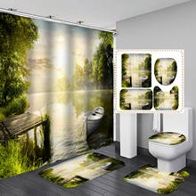 Forest Lake Boat Printed Pattern Shower Curtain Bathroom Curtains  Pedestal Rug Lid Toilet Cover Bath Mat Set Home Decor 2024 - buy cheap
