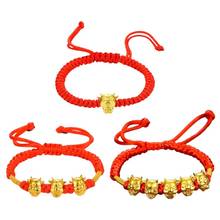 Mascota de cinco fortunas, pulsera de cuerda roja de vaca dorada 2021, pulseras de bendición de la suerte del zodiaco tradicional del Año Nuevo del Buey chino 2024 - compra barato