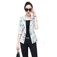 Primavera outono blazer casaco feminino rosa azul 2021 nova versão coreana mais tamanho superior impressão curta moda senhora do escritório blazer casaco n912 2024 - compre barato
