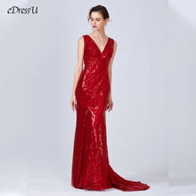 Sleeveless Sequins Evening Dress V-neck Red Long Dress Elegant Mermaid Tails Wedding Party Dress Vestido de Fiesta WS-3774 2024 - buy cheap