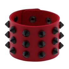 Pulseira de couro falso do punk, pulseira larga do punk com botão de pressão, pulseiras para homens mulheres, punk, gótico, rock 2024 - compre barato