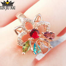 Anillo de flor colorido de Ángel de la suerte, chica encantadora, anillos de Rubí, Olivino, granate, Corazón del mar, flor del sol 2024 - compra barato