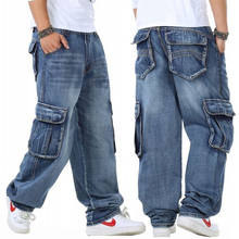 Loose Jeans Men Denim Pants Straight Fashion Pocket Baggy Streetwear Hip Hop Brand Blue Wide Leg Cargo Trousers Large Size 46 2024 - buy cheap
