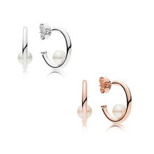2 cores branco pérola hoop brincos para mulher círculo forma prata & rosa brincos de ouro moda prata esterlina 925 jóias menina 2024 - compre barato