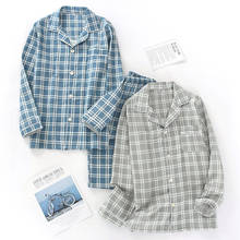 Conjunto de pijamas a cuadros para hombre, ropa de dormir clásica de manga larga con botones, de algodón puro, para primavera y otoño 2024 - compra barato