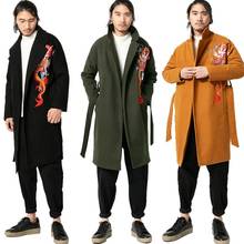 Embroidered Woolen Coat Male Male Long Trench Coat Retro Woolen Overcoats Youth Trend Stand Collar Windbreaker Autumn KK3270 2024 - buy cheap