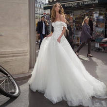 Винтажное свадебное платье с открытыми плечами, пикантное свадебное платье с открытой спиной и аппликацией в стиле бохо, кружевные свадебные платья с цветочным принтом, свадебное платье 2024 - купить недорого