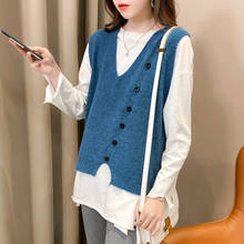 V-neck Knitted Vest Women Loose And Versatile 2022 Spring Style Korean Button Small Split Straight Sweater Vest 2024 - buy cheap