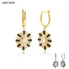 ANDYWEN 925 Sterling Silver 8mm Circle Black Oval SunFlower Drop Earring Colorful CZ Clips Round 2021 Women Fine Fashion Jewelry 2024 - buy cheap