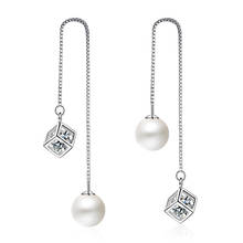 Pendientes de plata esterlina 925 para mujer, joyería de moda, cubo cuadrado brillante de circonita, borla larga, perla, Pendientes Oorbellen 2024 - compra barato