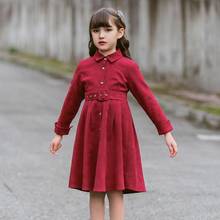 2021 crianças vestidos para 5 a 14 anos meninas manga longa único dreasted meados longo vestidos crianças festa de aniversário vestido roupas 2024 - compre barato