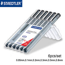 Staedtler 308 sb6p pigmento forro fineliner agulha caneta tinta preta impermeável 0.05/0.1/0.2/0.3/0.5/0.8mm 6 pçs/set 2024 - compre barato
