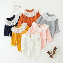 Novo bodysuit para bebês recém-nascido estilo coreano, roupas de algodão para meninas, para bebês recém-nascidos, casual, floral, com babados e gola floral, de 0 a 18 meses 2024 - compre barato