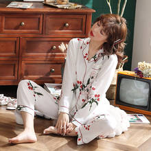 2 Piece/lot Womens Pajamas Set Pyjamas Set Faux Silk Satin Long Sleeve Sleepwear Pijama Women Pajamas Suit Female Loungewear 2024 - buy cheap