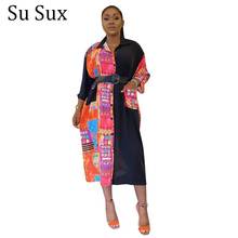 Ropa Africana informal para mujer, Vestido camisero africano con cuello vuelto, largo, estampado de retazos, blusa negra (sin cinturón) 2024 - compra barato