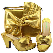 Zapatos y bolso de fiesta de boda para mujer, conjunto de zapatos y bolso de moda nigeriana, Color dorado 2024 - compra barato