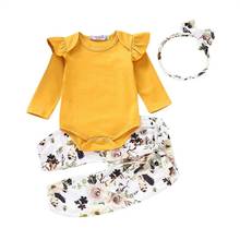 3PCS Newborn Baby Girls Tops Romper Floral Pants Headband Outfits Set Toddler Infant Kids Child Clothes 2024 - buy cheap
