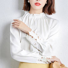 Chiffon Women's Blouse Spring/Winter 2021 New Fashion Women Clothes Long Sleeve White Chiffon Shirts Spliced Lace Blusas 109E 2024 - buy cheap