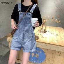 Playsuits Women Solid Denim Pockets Korean Style Loose Casual Summer Chic Simple Female Overalls Popular Rompers All-match Soft 2024 - buy cheap