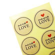 100 Pcs/lot Red Heart Hand made With Love Scrapbooking Kraft Paper Labels Envelopes Stickers Gift Packaging Seal Seals Sticker 2024 - buy cheap