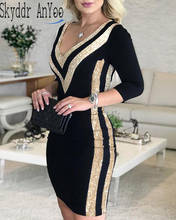 Осень 2020, женское платье с V-образным вырезом и блестками, облегающее платье в стиле пэчворк, повседневные женские платья 2024 - купить недорого