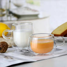 Tazas de leche modernas y simples para mujer, taza de café de vidrio doble con mango, para el hogar, para bebidas de zumo, té de flores 2024 - compra barato