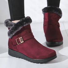 Botas de inverno femininas, calçado de neve para mulheres, novo estilo de veludo, plataforma de cunha, quente, vermelho, preto, plus size, c064 2024 - compre barato
