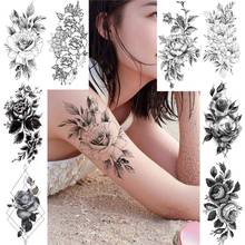 Realistic Black Rose Branch Temporary Tattoo Sticker For Women Adults Body Waist Art Fake Tattoos Flower Arm Leg Tatoos Makeup 2024 - buy cheap