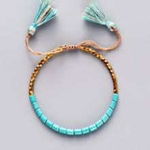 Pulsera ajustable de cuentas con borlas doradas, pulsera hecha a mano con cuentas amistad 2024 - compra barato