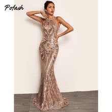 Pofash Sequined Halter Maxi Long Dress Women Mesh Slim Diamond Backless Sexy Club Party Dress Solid Autumn Dresses 2020 Vestidos 2024 - buy cheap