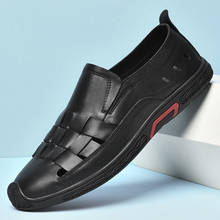 Sapatos sociais masculinos de couro, calçados casuais de couro oxford respirável da moda para negócios, sapatos baixos de couro para dirigir 2024 - compre barato