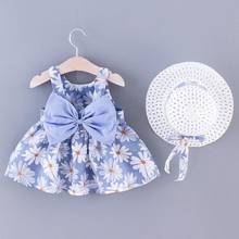 Baby Girls Dresses With Hat 2pcs Clothes Sets 0-2years Infants Kids Sleeveless Casual Party Suspenders Flower Bow Princess Dress 2024 - buy cheap