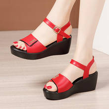 Small Big Size 32-43 Red Black Platform Heels Wedges Shoes for Women Summer 2022 Casual Beach Medium Heel Sandals Beach 2024 - buy cheap