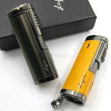 COHIBA Yellow Metal 4 Torch Jet Red Fire Flame Refillable Windproof Table Cigarette Cigar Lighter With Cigar Punch 2024 - buy cheap