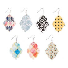 Baroque Style Morocco Faux Leather Drop Earrings for Women Fashion Paisley Floral Printing Earrings Leather Earrings Wholesale 2024 - buy cheap