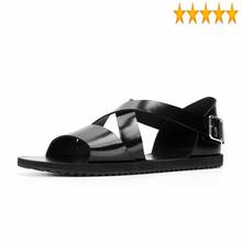 Summer Mens Casual Gladiator Fashion Plus Size Cross Straps Buckle Flats Beach Sandals Travel Genuine Leather Outside Slippers 2024 - buy cheap