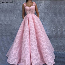 Vestidos de encaje romántico rosa sin mangas, sexys, para baile de graduación, lentejuelas de cristal, línea A, Serene Hill LA6523, 2021 2024 - compra barato