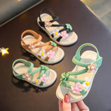 Сандалии-гладиаторы для девочек, мягкая пляжная обувь для детей, милые летние босоножки с цветами для принцесс 2024 - купить недорого