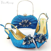 New Arrival Fashion Sepcial Flower Style Decoration Italian Design Nigerian Women Shoes and Bag Set in Sky Blue Color for Party 2024 - buy cheap