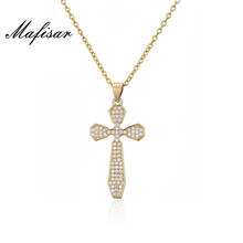 Mafisar 2021 Religious Cross Charm Pendant Paved Color Crystal Cubic Zircon Gold Chain Choker Necklace For Unisex Woman Man 2024 - buy cheap