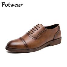 Fotwear-zapatos de vestir marrones para hombre, calzado Formal de cuero Oxford, de talla grande, para oficina, boda italiana 2024 - compra barato