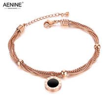 AENINE Roman Numerals Round Tag Titanium Steel Wedding Bracelet Rose Gold Multi-layer Thick Chain Line Female Bracelet AB18089 2024 - buy cheap