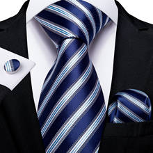 DiBanGu Men Necktie Blue White Striped Designer Silk Wedding Tie For Men Necktie Hanky Cufflink Tie Set Business Party MJ-7062 2024 - buy cheap
