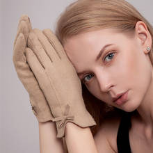 Guantes de lana con pantalla táctil para mujer, guantes elegantes gruesos de terciopelo en el interior, para mantener el calor 2024 - compra barato