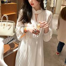 Elegant Chiffon White Dress Korean Women V-Neck Evening Party Midi Dress Female 2021 Spring Long Sleeve Office One Piece Dress 2024 - buy cheap