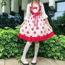 Cute Strawberry Lolita Japanese Sweet Girly Jsk Dress 2021 Summer New Sleeveless Sling Dresses Women Kawaii Women Lolita Dress 2024 - buy cheap