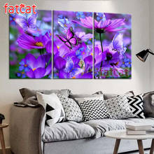 FATCAT Purple butterfly Flowers 5D Diy Diamond Painting Triptych full mosaic diamond Embroidery art Wall Decoration AE1480 2024 - buy cheap