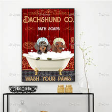 Dachshunds co banho soares poster, cão amante presente, toalete decorar parede arte imprime decoração casa lona presente original quadro flutuante 2024 - compre barato